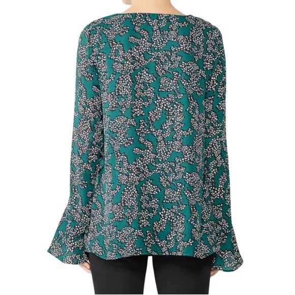 A Pea in the Pod Maternity Blouse Forest Green Floral V-Neck Lined Size Large - Picture 2 of 8